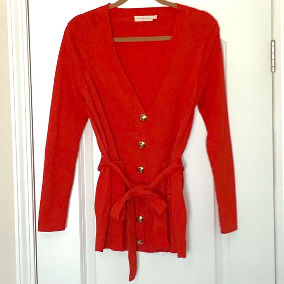 Tory Burch Orange Button-Up Cardigan with TB Box